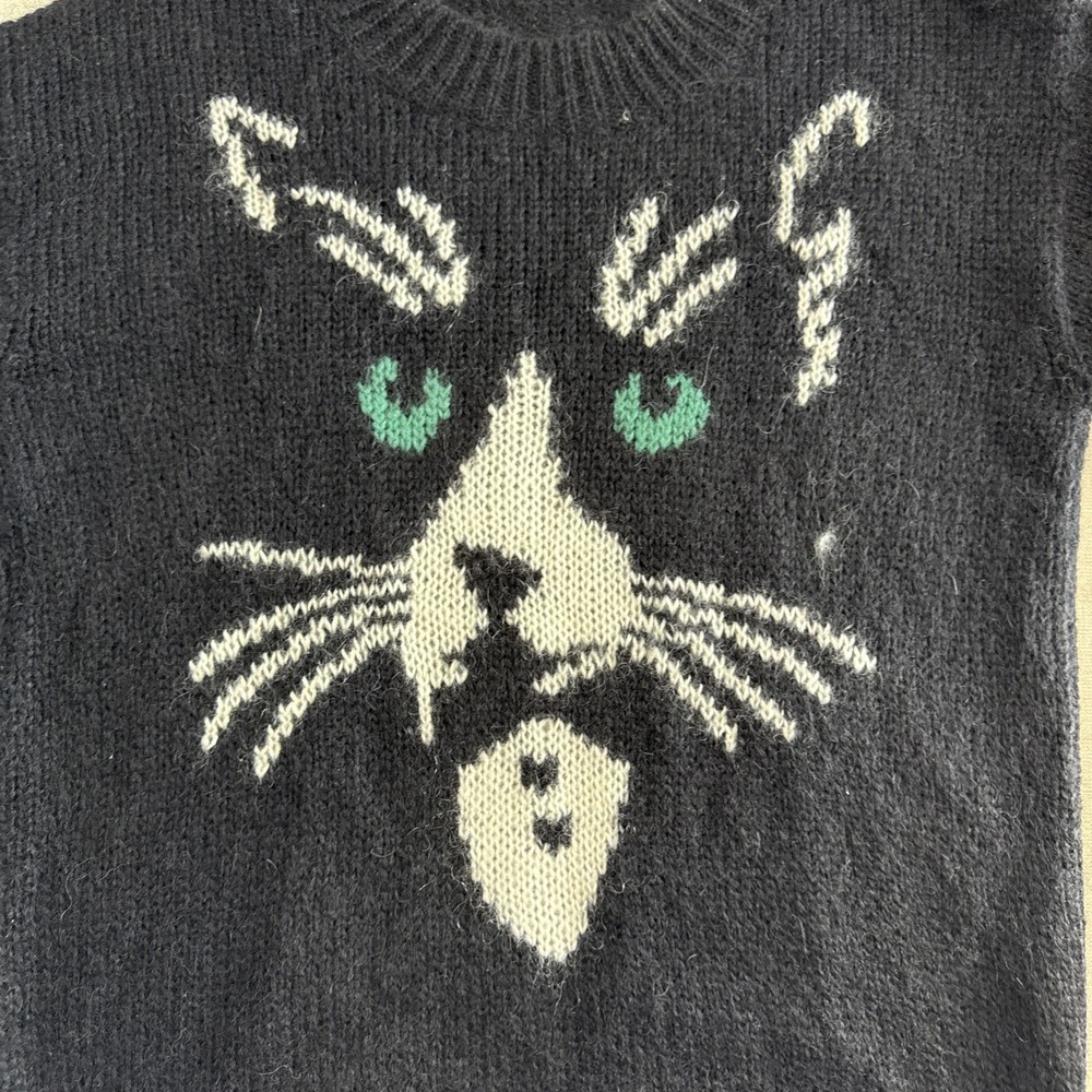 Bar III Tuxedo Cat Sweater‎ Womens L Black Whimsical Animal Graphics Cozy Chic - Picture 3 of 9